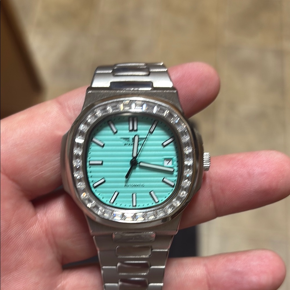 Silver Watch with Turquoise Dial